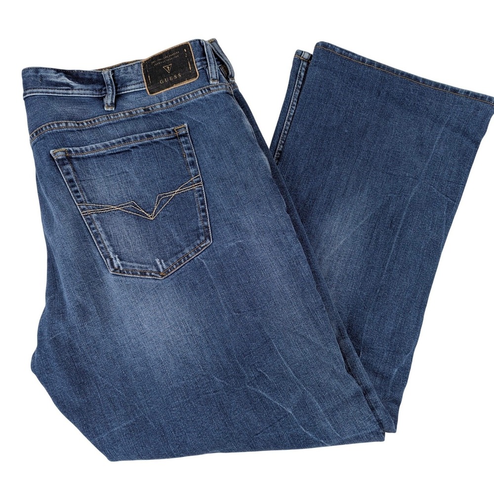 Guess Men's Boot Cut Regular Blue Denim Jeans Blue Denim 40x30 Y2K Retro